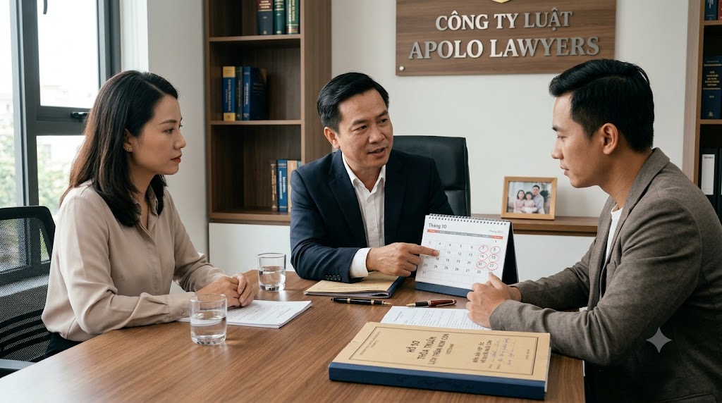 Cha mẹ trao đổi lịch gặp con với luật sư gia đình