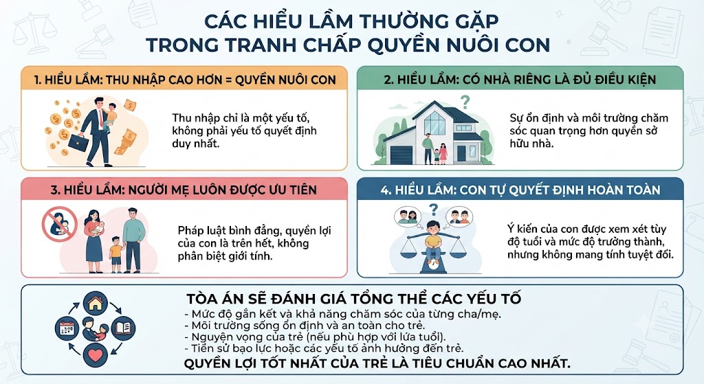 Những hiểu lầm thường gặp khi tranh chấp quyền nuôi con