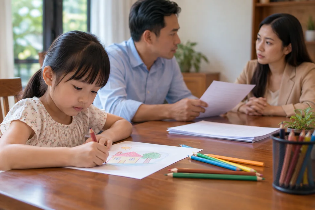 Tài liệu liên quan đến con cái có cần tham gia phiên tòa khi cha mẹ ly hôn không?
