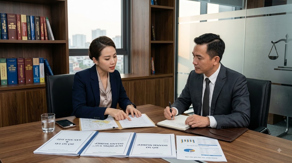 Khách hàng làm việc với luật sư về tranh chấp tài sản
