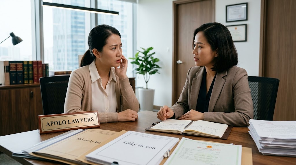 Người mẹ nội trợ trao đổi với luật sư về quyền nuôi con