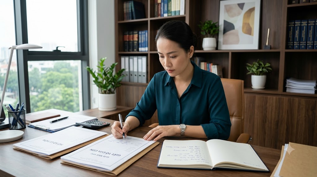 Người mẹ xem lại hồ sơ ly hôn để tránh sai sót